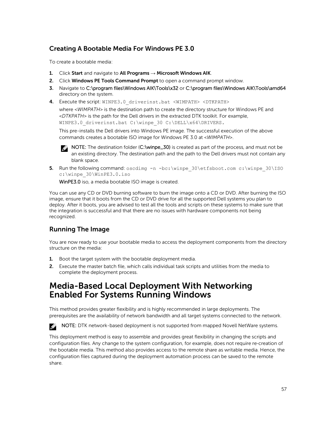 Dell 4.4 manual Creating a Bootable Media For Windows PE, Running The Image 