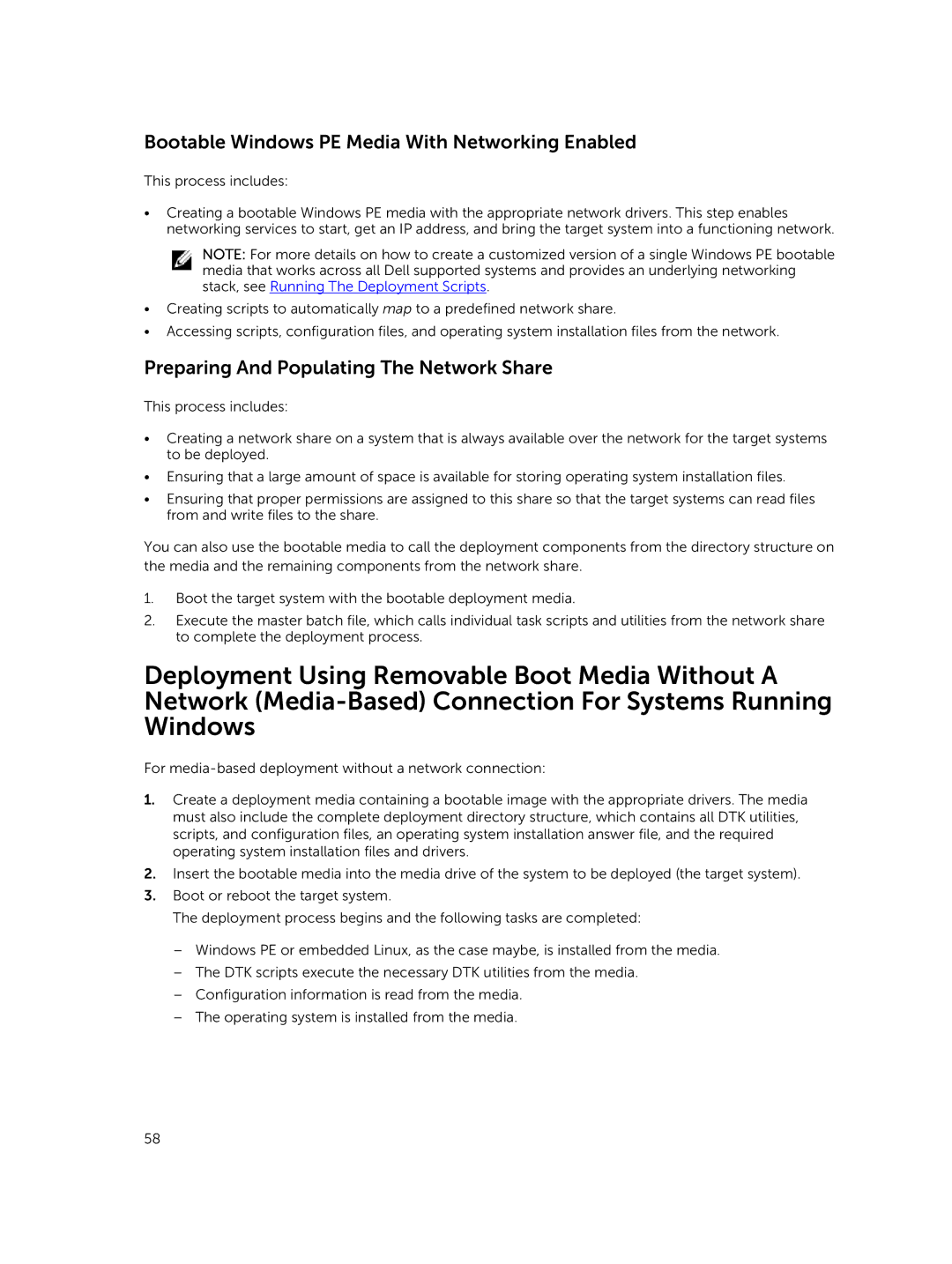 Dell 4.4 manual Bootable Windows PE Media With Networking Enabled, Preparing And Populating The Network Share 