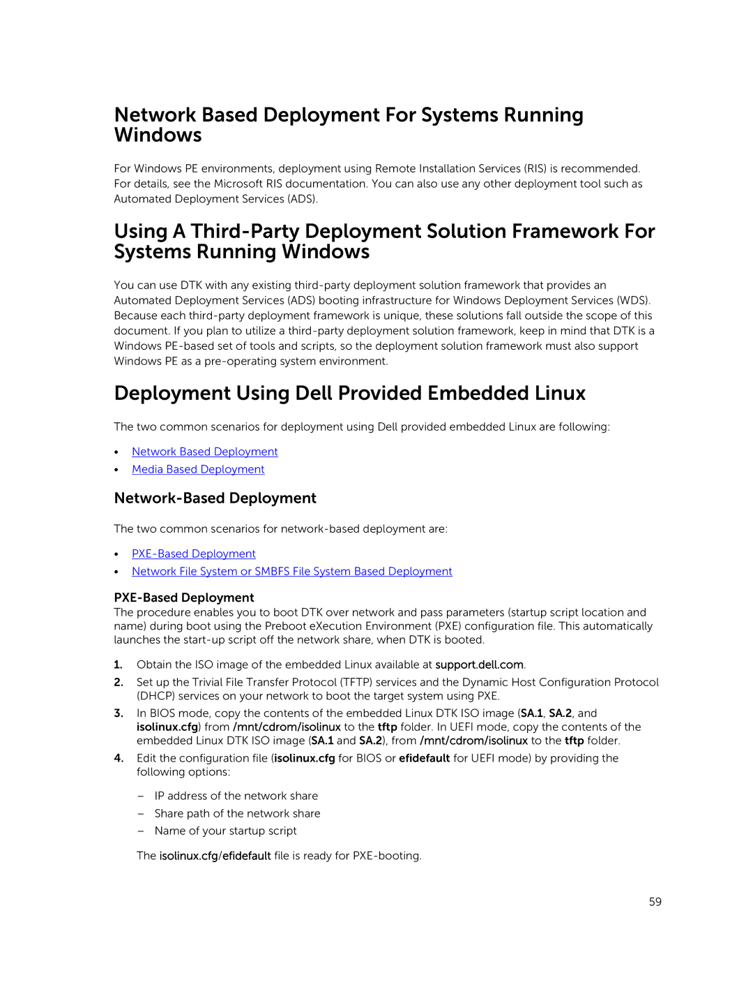 Dell 4.4 manual Network Based Deployment For Systems Running Windows, Deployment Using Dell Provided Embedded Linux 