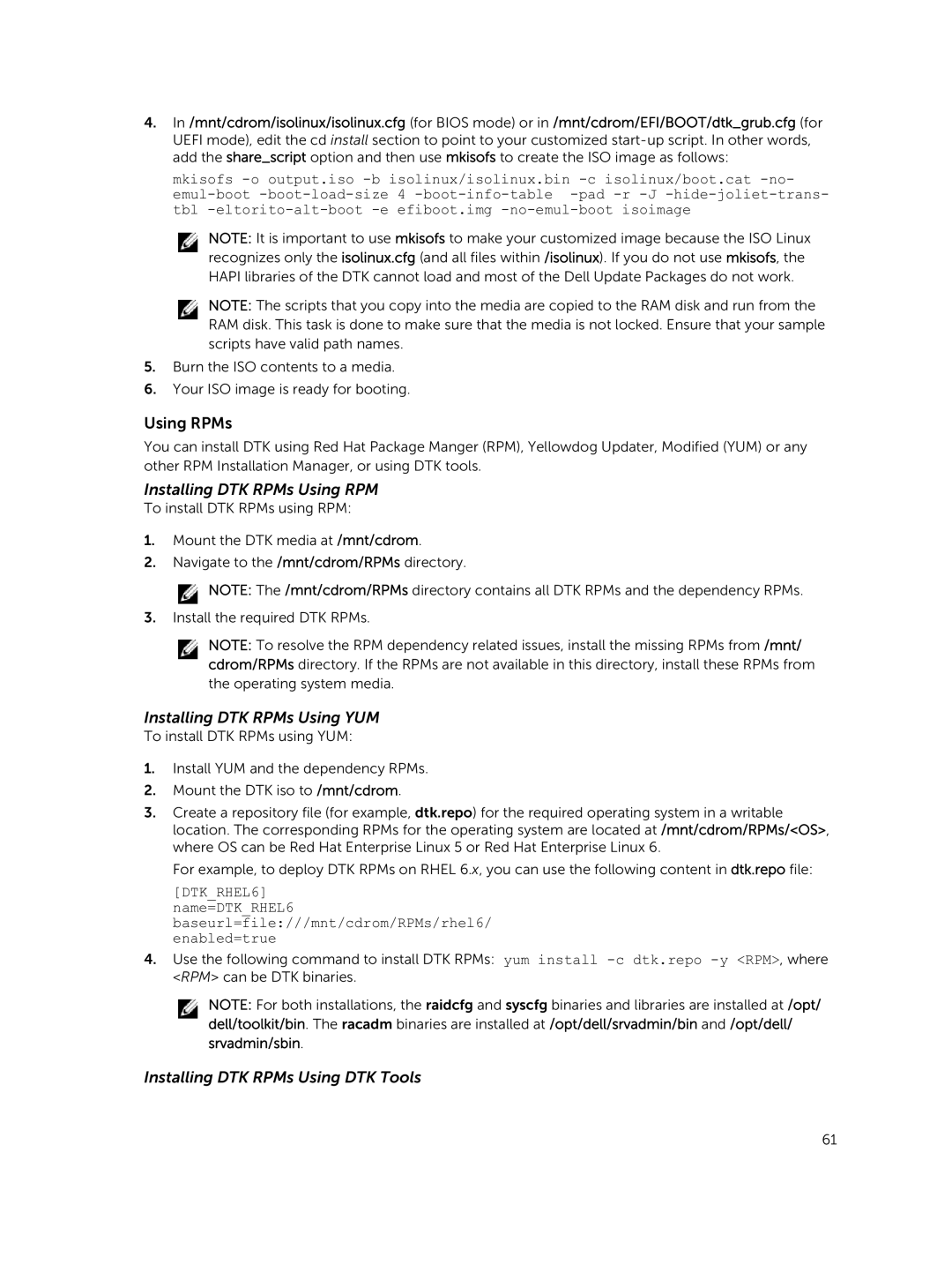 Dell 4.4 manual Using RPMs, Installing DTK RPMs Using RPM 