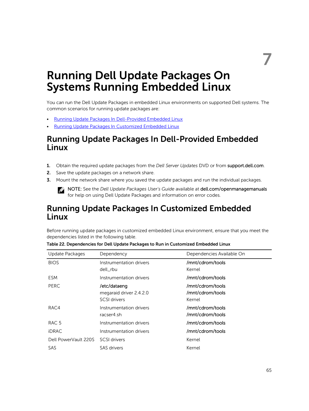 Dell 4.4 Running Update Packages In Dell-Provided Embedded Linux, Running Update Packages In Customized Embedded Linux 