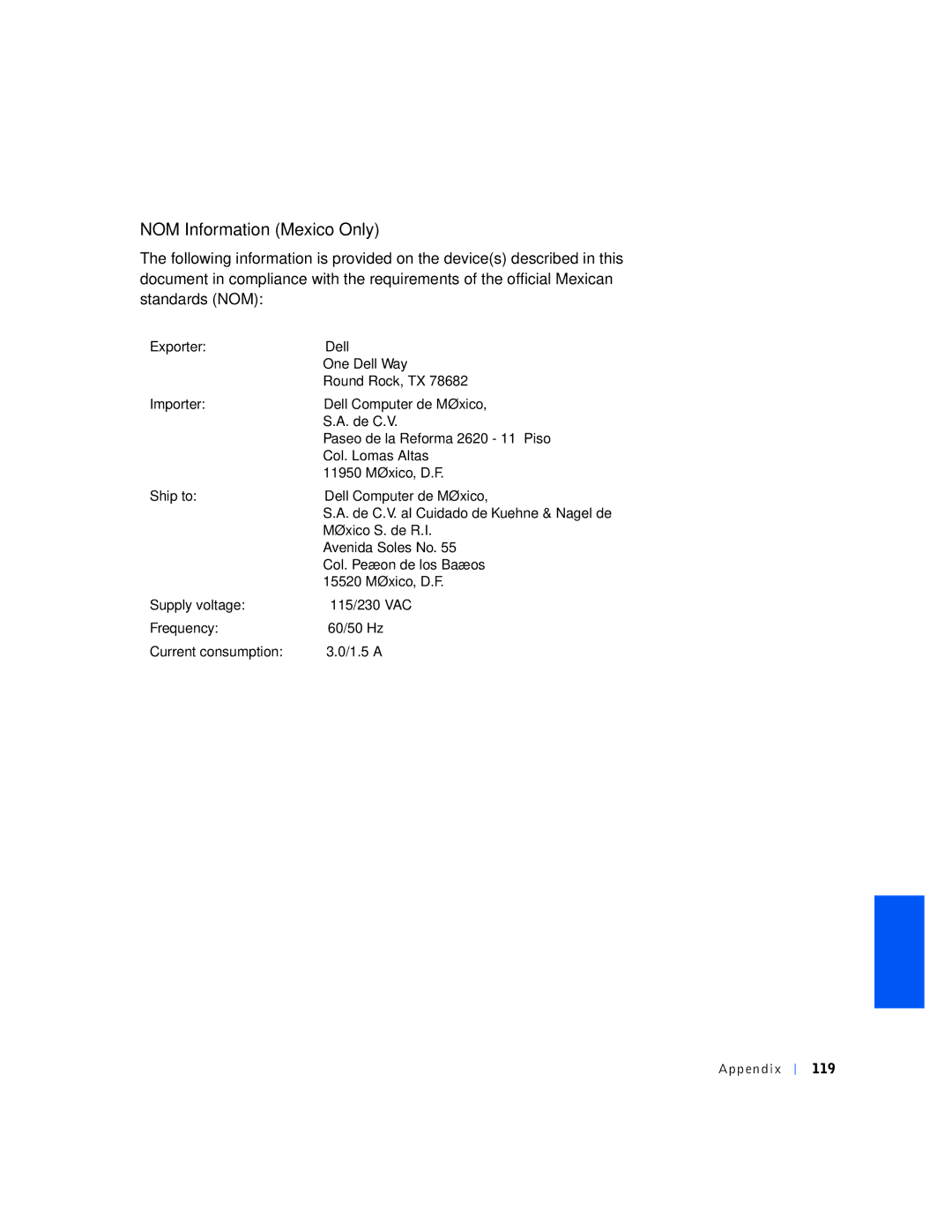 Dell 4400 manual NOM Information Mexico Only 