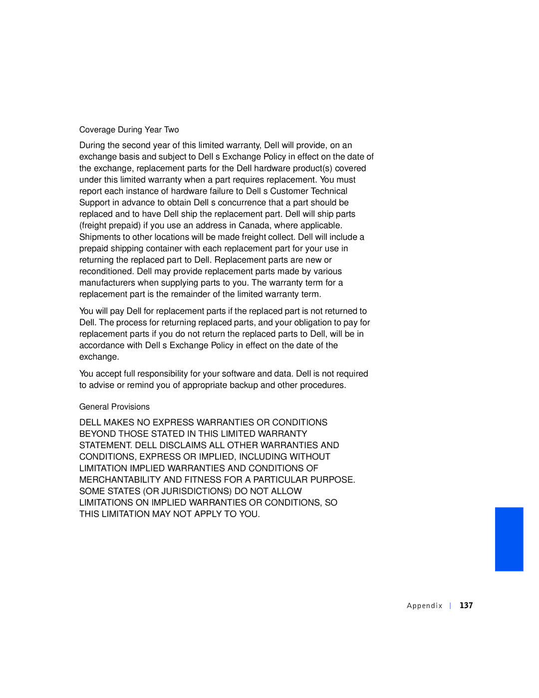 Dell 4400 manual Coverage During Year Two, General Provisions 