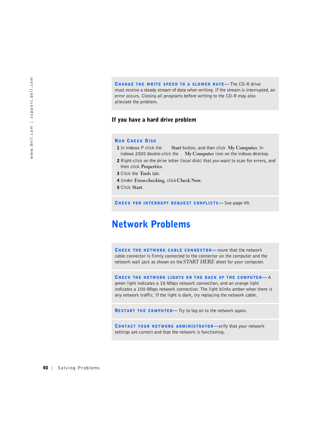 Dell 4400 manual If you have a hard drive problem, Restart the COMPUTER- Try to log on to the network again 