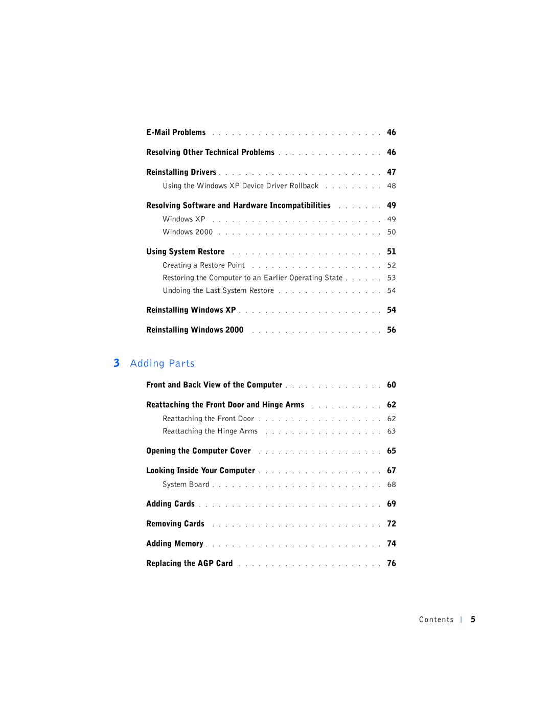 Dell 4400 manual Adding Parts 