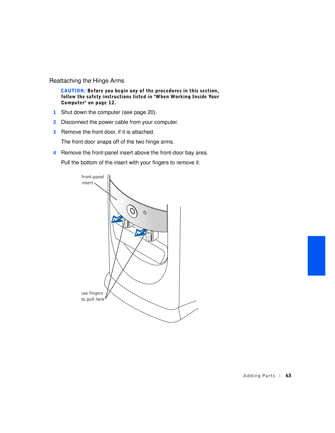 Dell 4400 manual Reattaching the Hinge Arms 