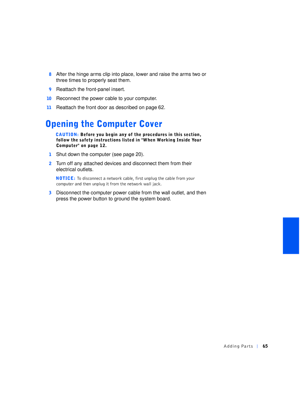 Dell 4400 manual Adding Parts 