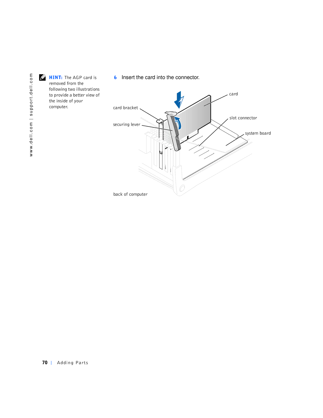 Dell 4400 manual Insert the card into the connector 