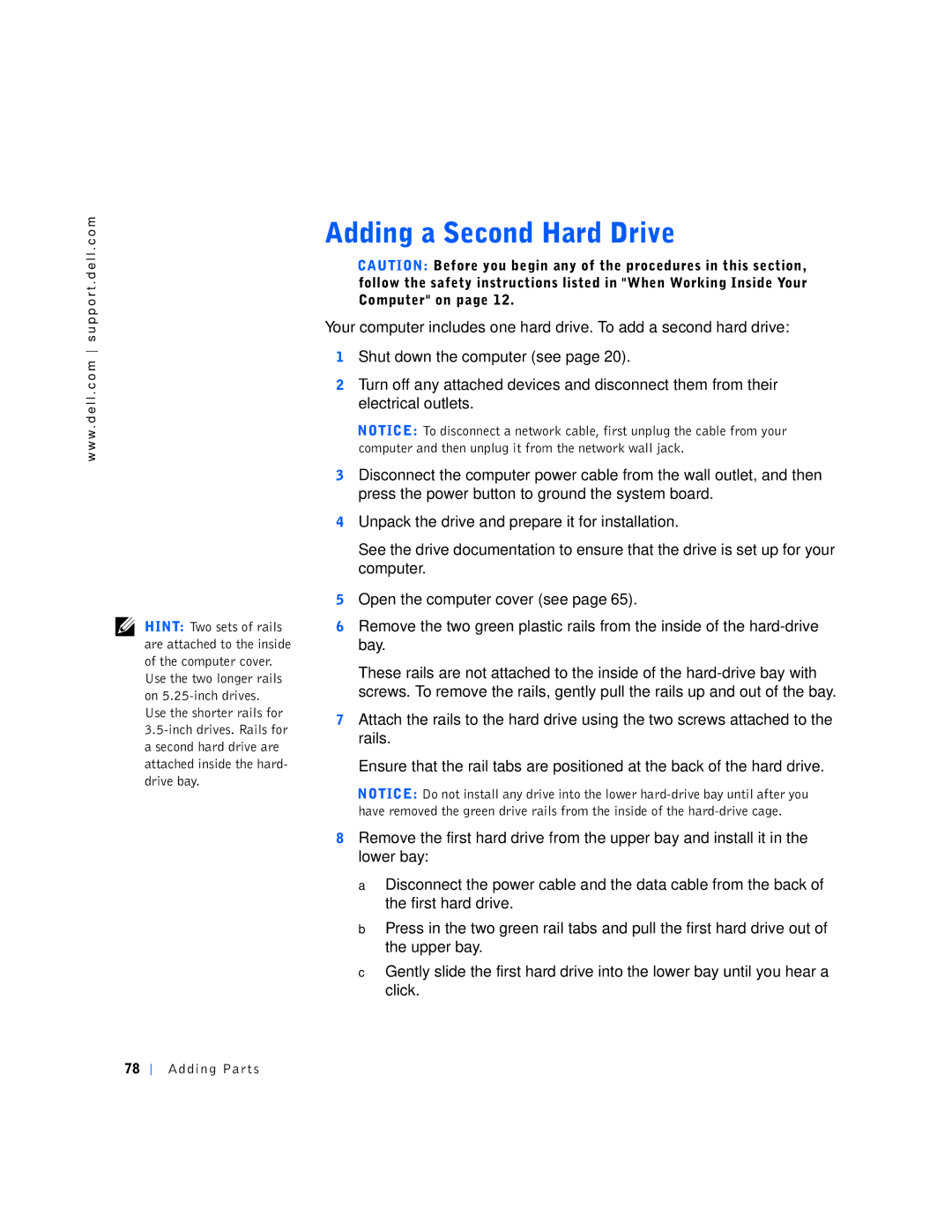 Dell 4400 manual Adding Parts 