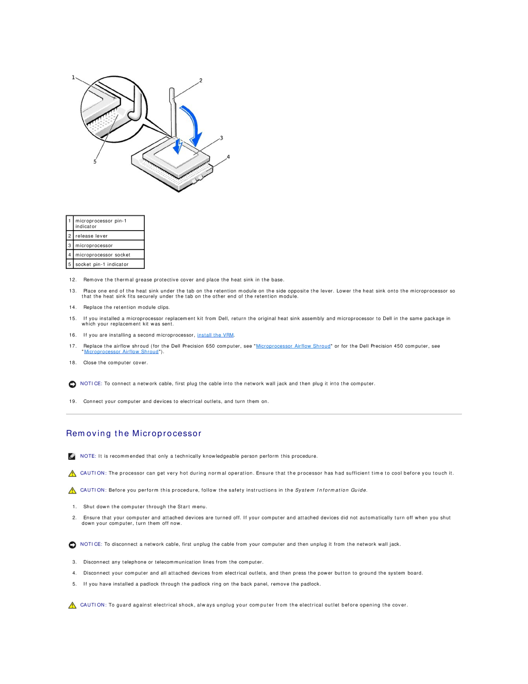 Dell 450 warranty Removing the Microprocessor 