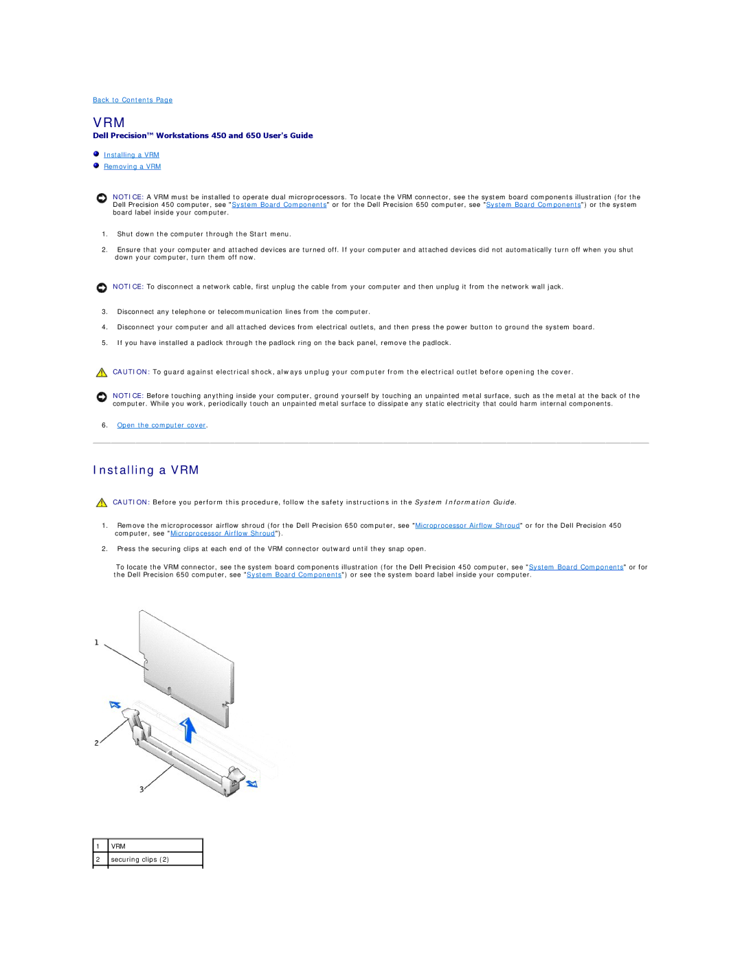 Dell 450 warranty Vrm, Installing a VRM 