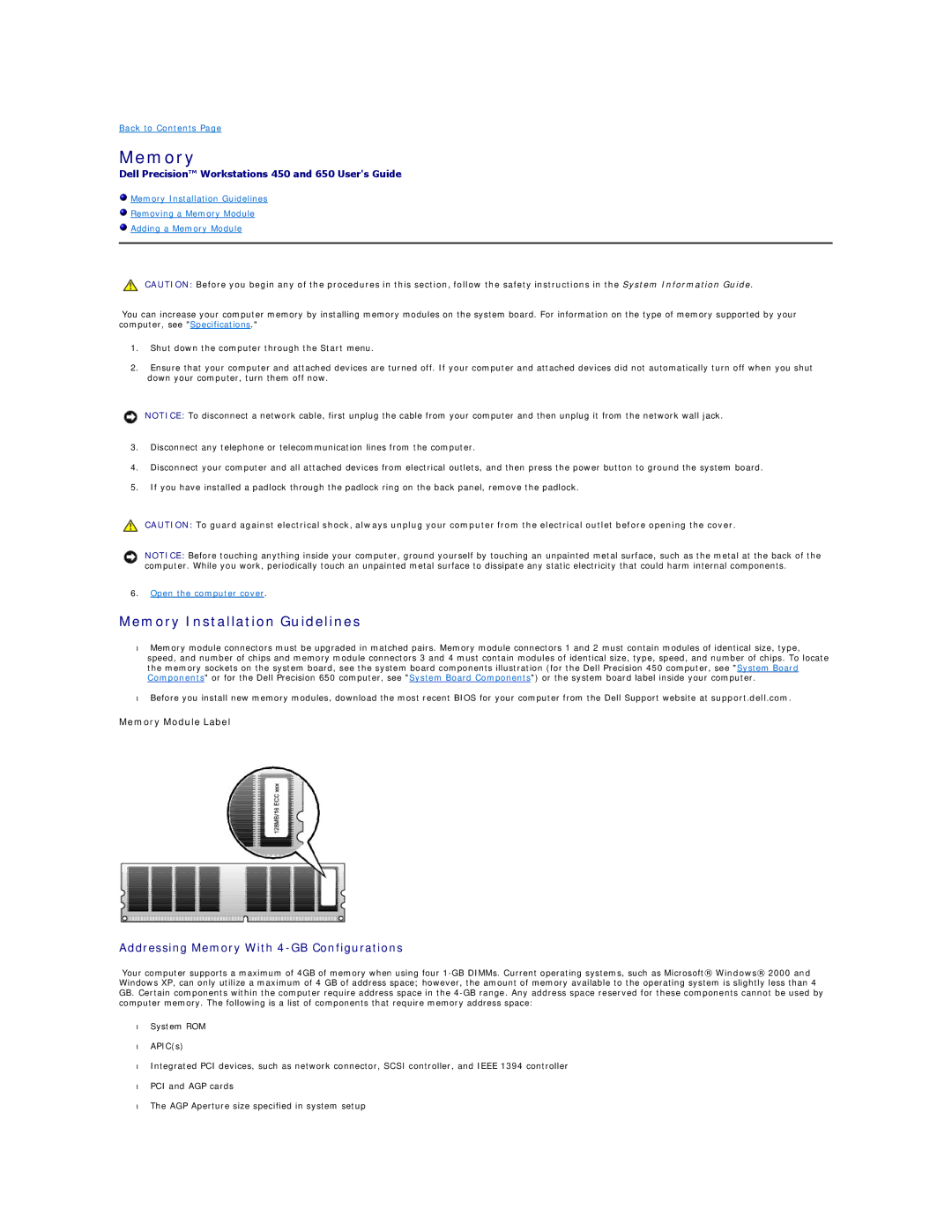 Dell 450 warranty Memory Installation Guidelines, Addressing Memory With 4-GB Configurations 