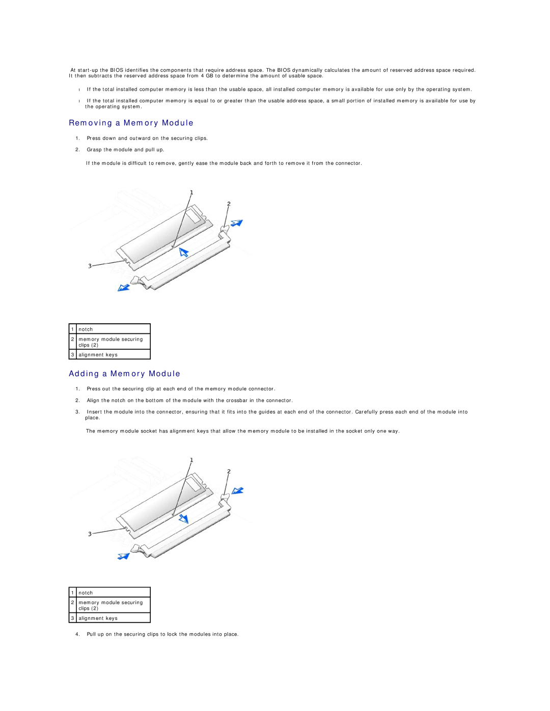 Dell 450 warranty Removing a Memory Module, Adding a Memory Module 