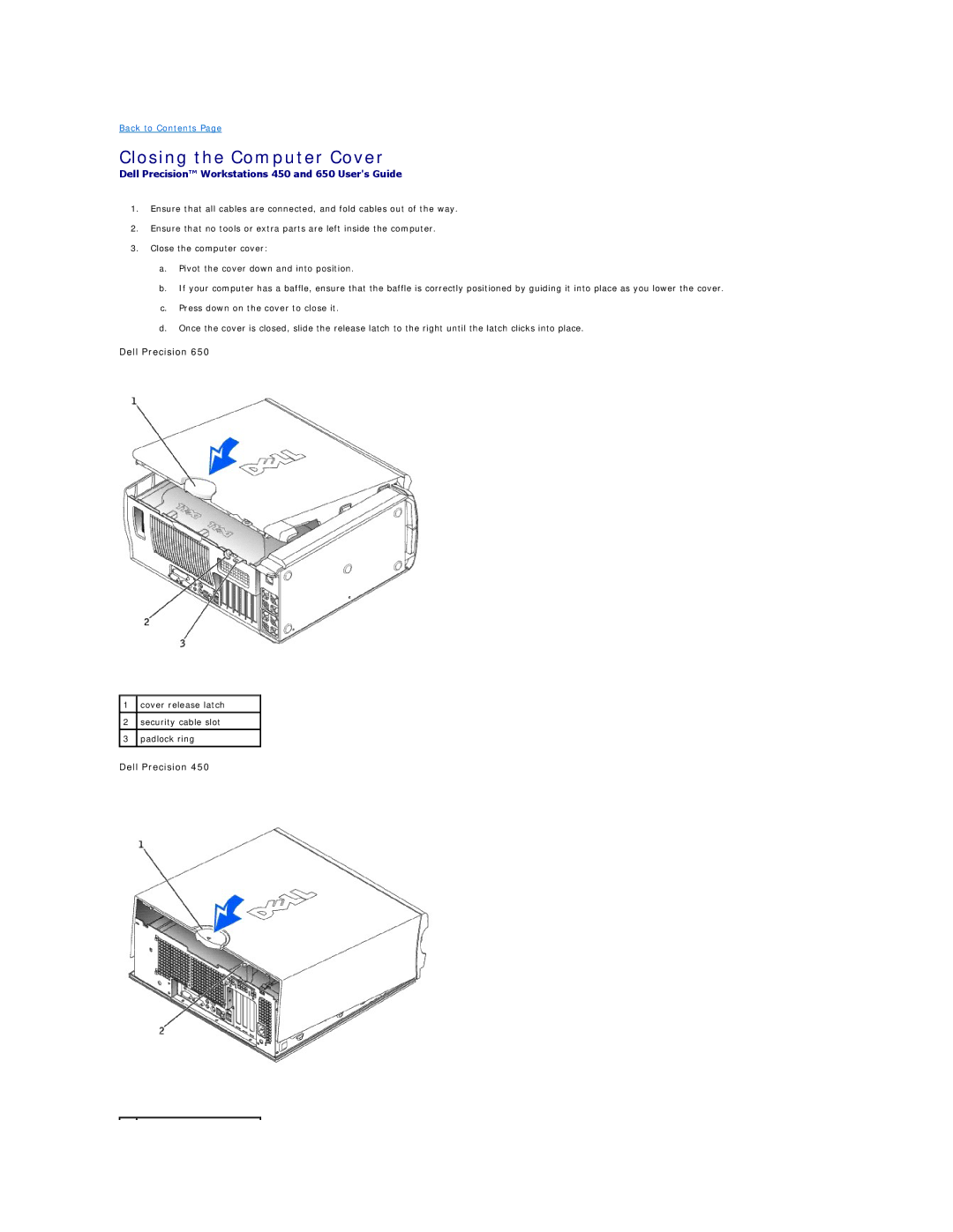 Dell 450 warranty Closing the Computer Cover 