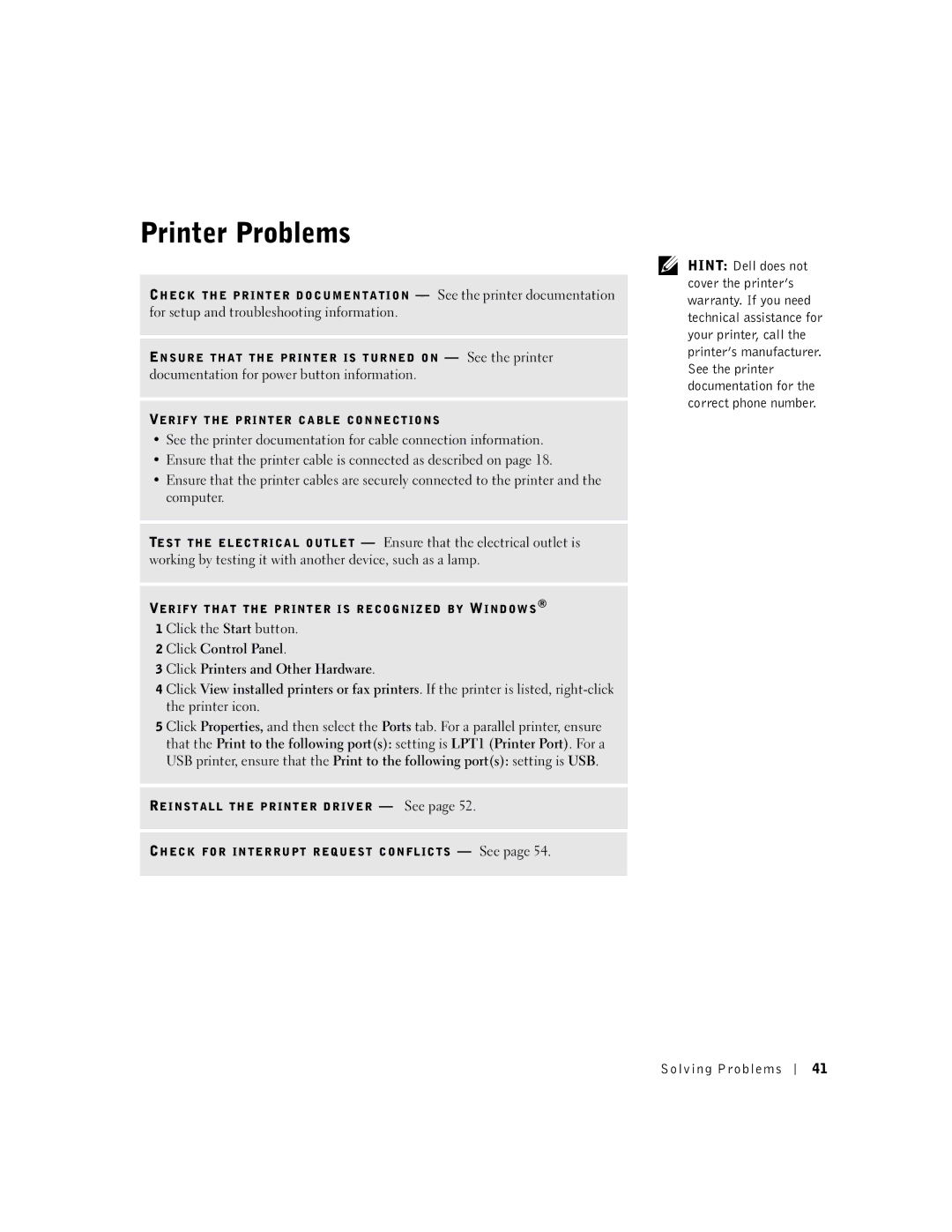 Dell 9N756, 4500 manual Verify the Printer Cable Connections 