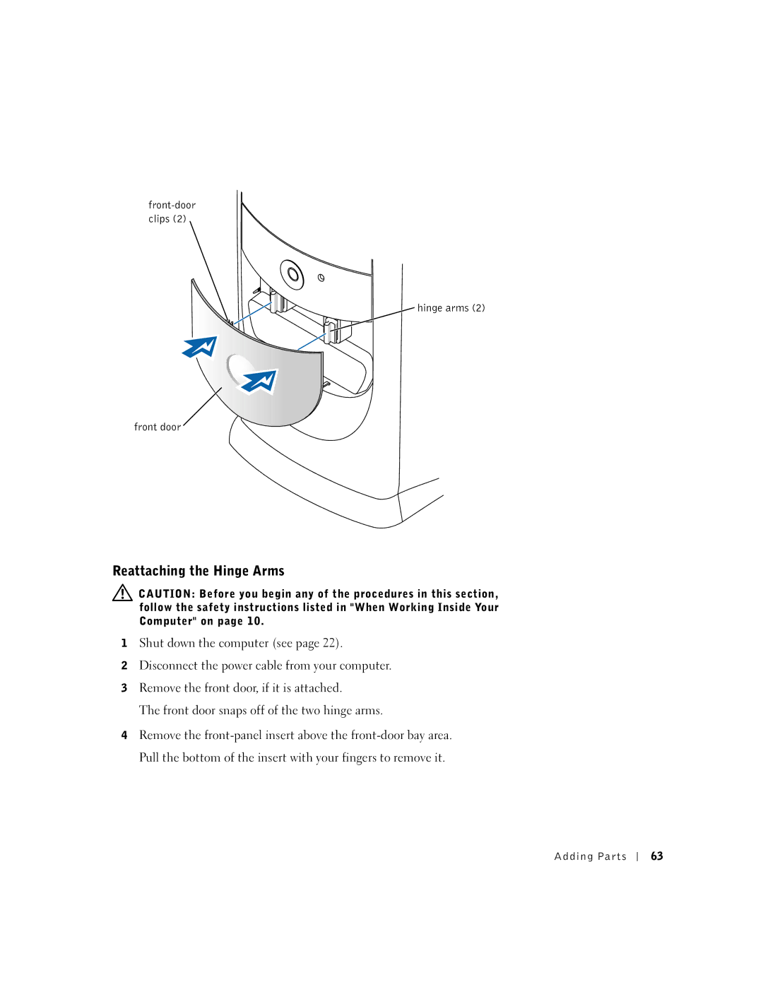 Dell 9N756, 4500 manual Reattaching the Hinge Arms 