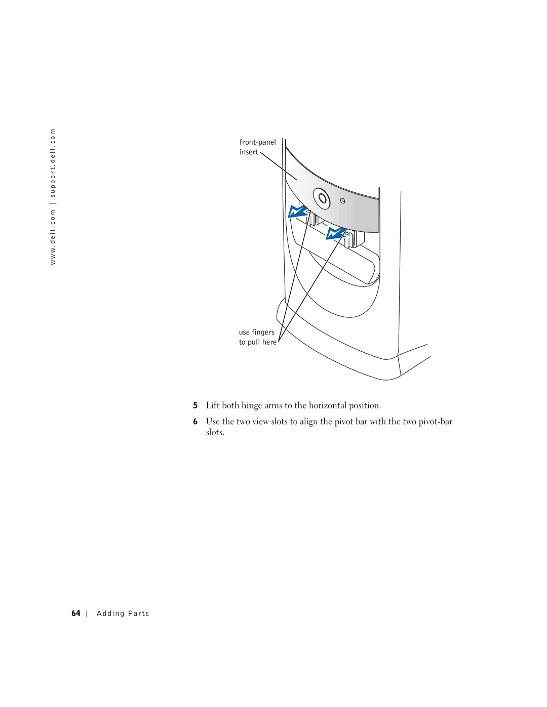 Dell 4500, 9N756 manual Front-panel insert Use fingers to pull here 