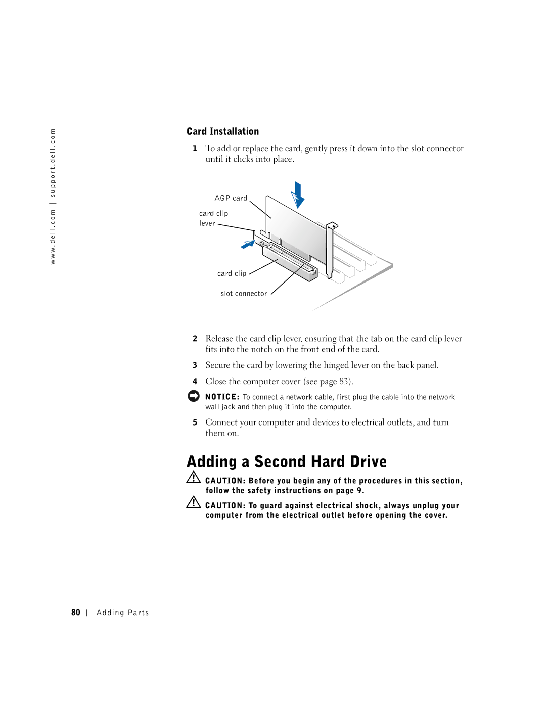 Dell 4500, 9N756 manual Card Installation 