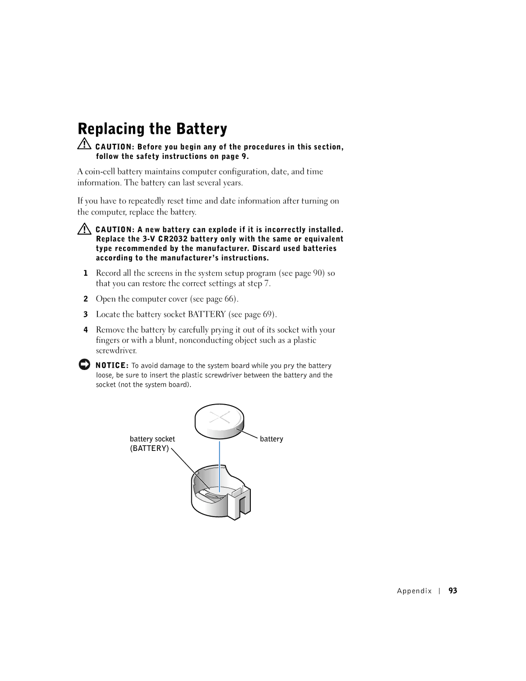 Dell 9N756, 4500 manual Battery socket Battery Appendix 