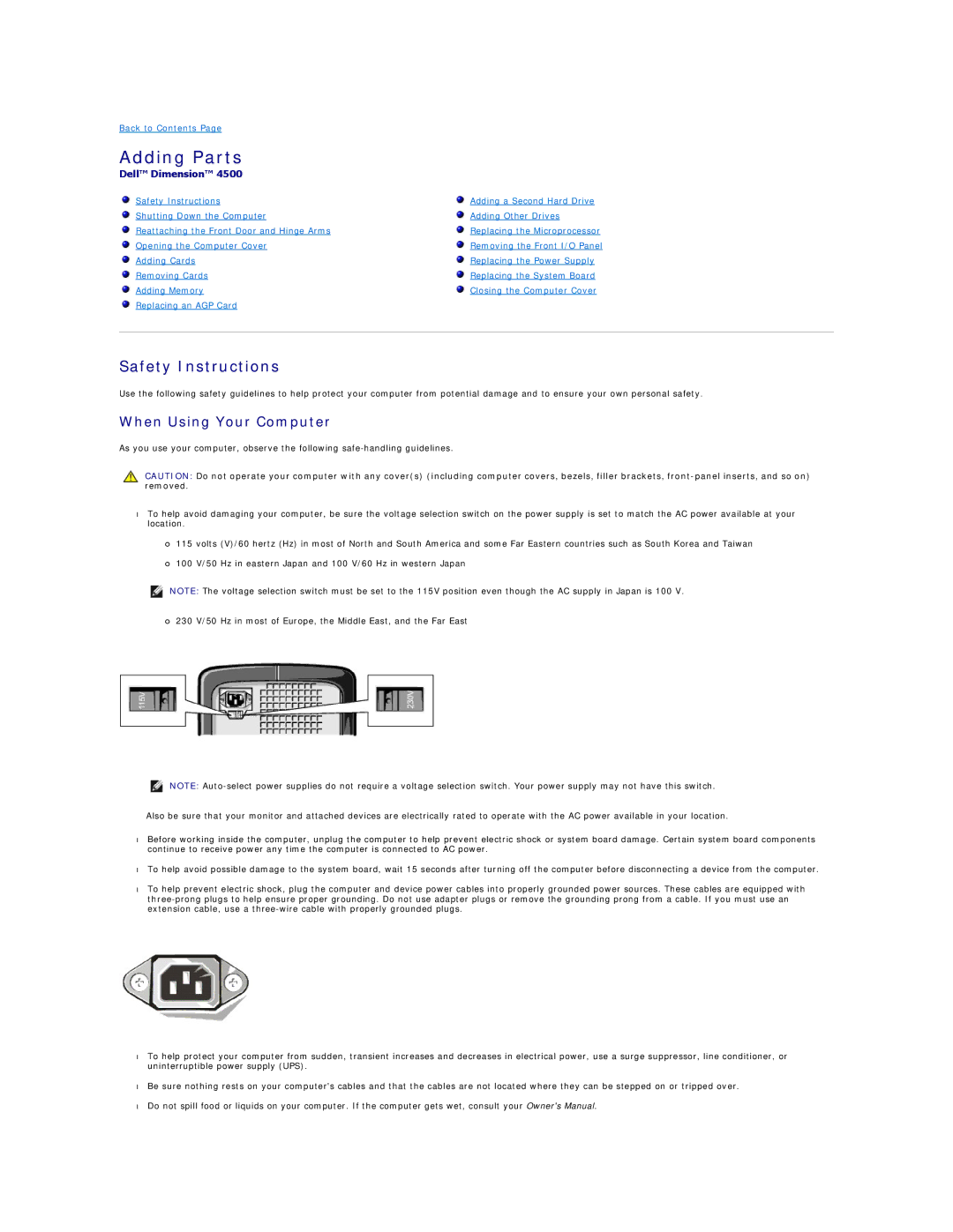 Dell 4500 technical specifications Adding Parts, Safety Instructions, When Using Your Computer 