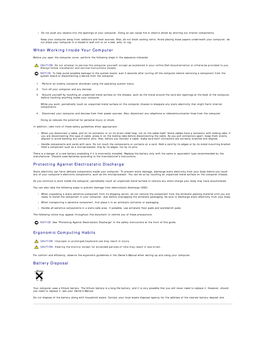 Dell 4500 technical specifications When Working Inside Your Computer, Protecting Against Electrostatic Discharge 