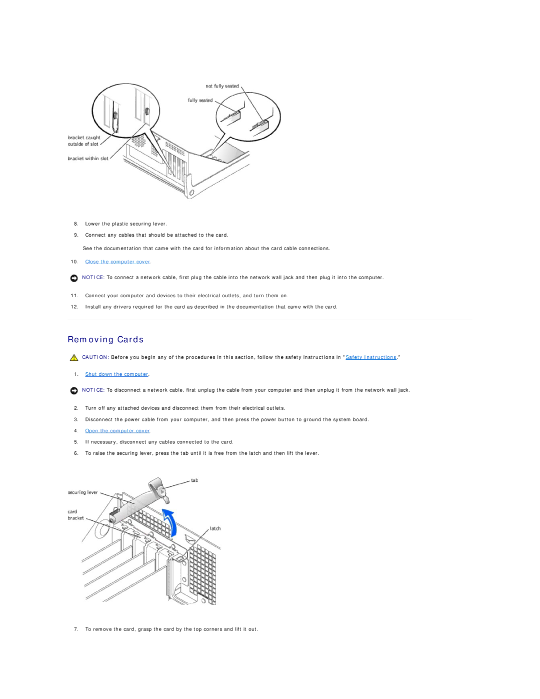 Dell 4500 technical specifications Removing Cards, Close the computer cover 