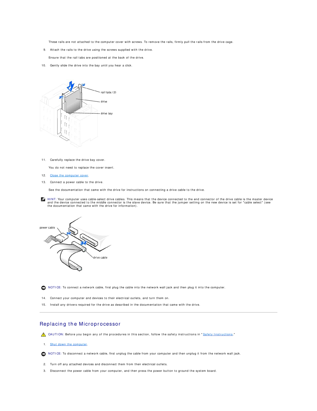 Dell 4500 technical specifications Replacing the Microprocessor, Close the computer cover 