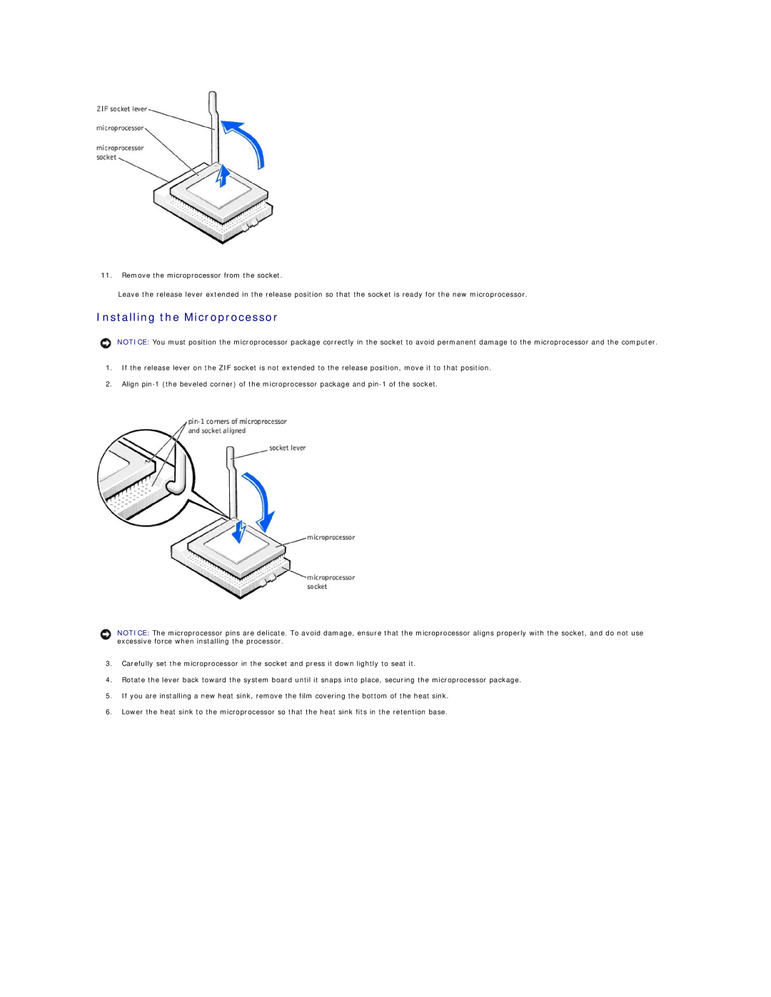 Dell 4500 technical specifications Installing the Microprocessor 