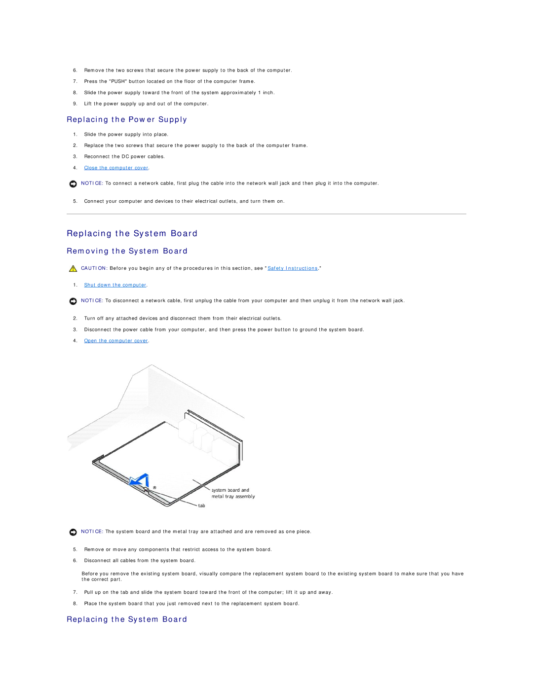 Dell 4500 technical specifications Replacing the System Board, Replacing the Power Supply, Removing the System Board 