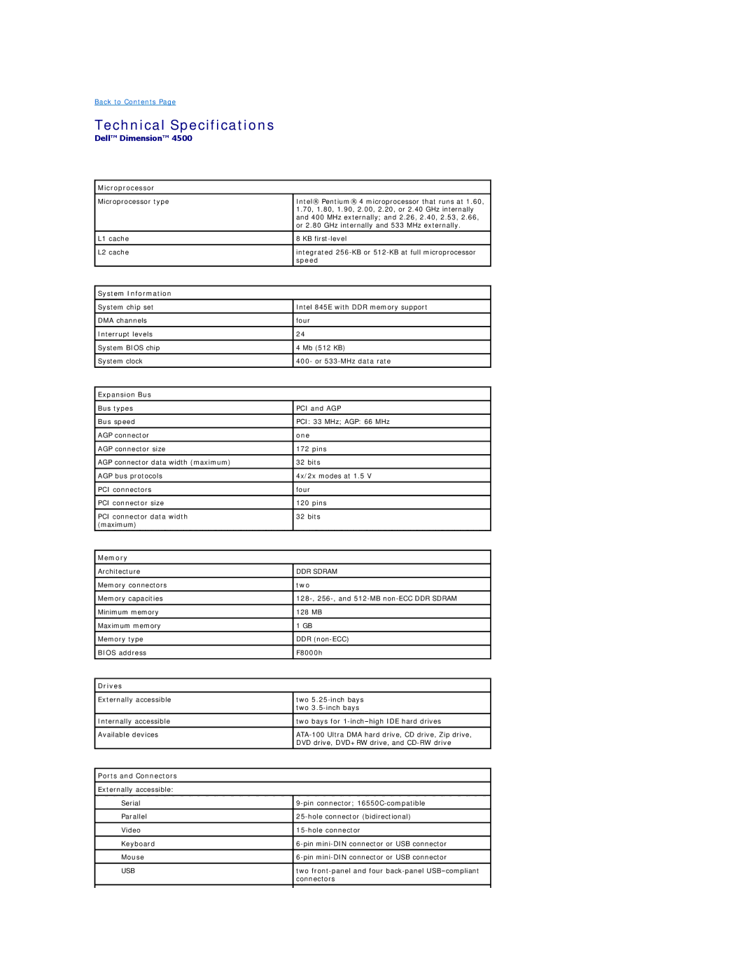 Dell 4500 technical specifications Technical Specifications 