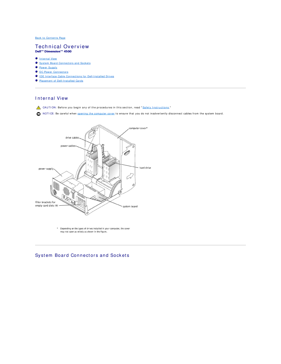Dell 4500 technical specifications Technical Overview, Internal View System Board Connectors and Sockets 