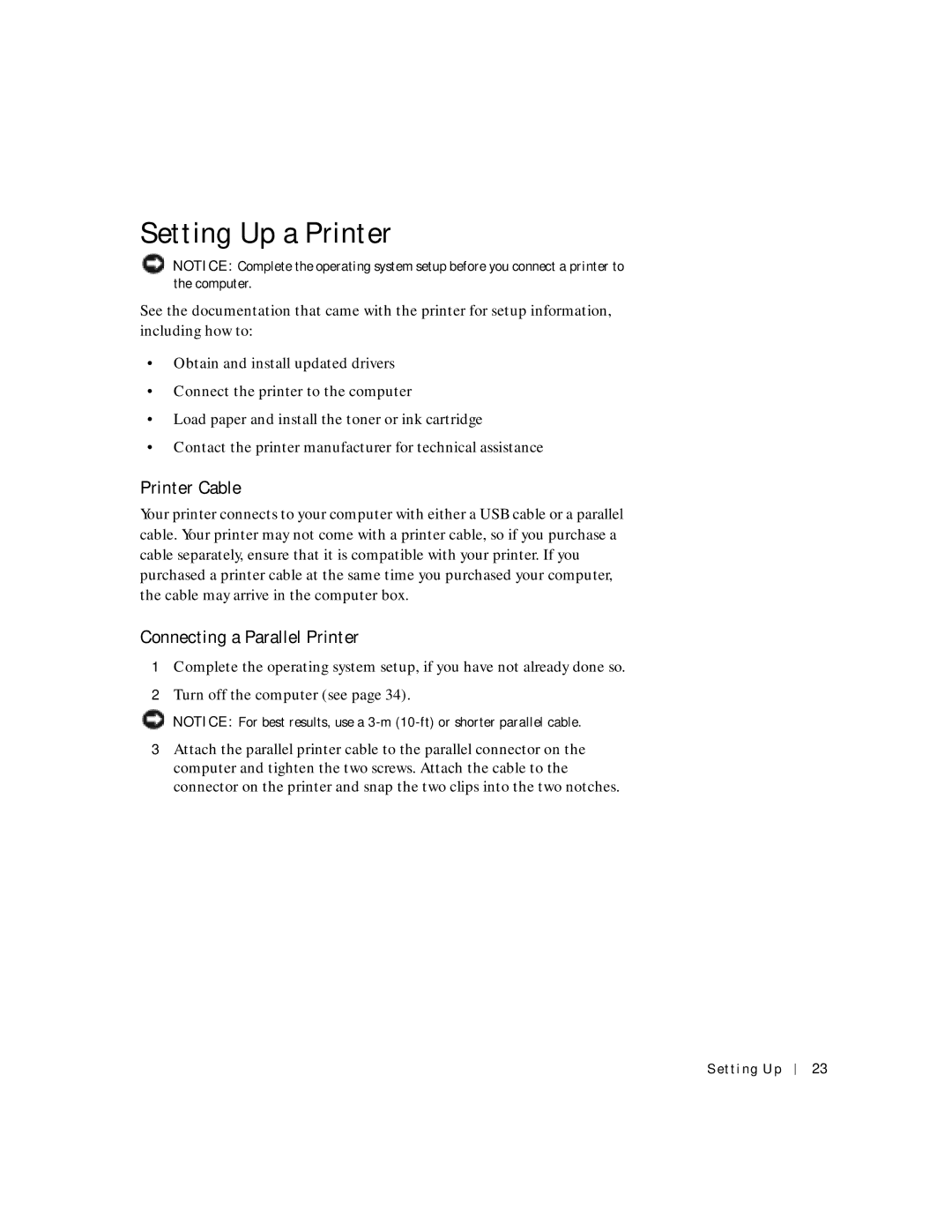 Dell 6M515, 4500C manual Setting Up a Printer, Printer Cable, Connecting a Parallel Printer 