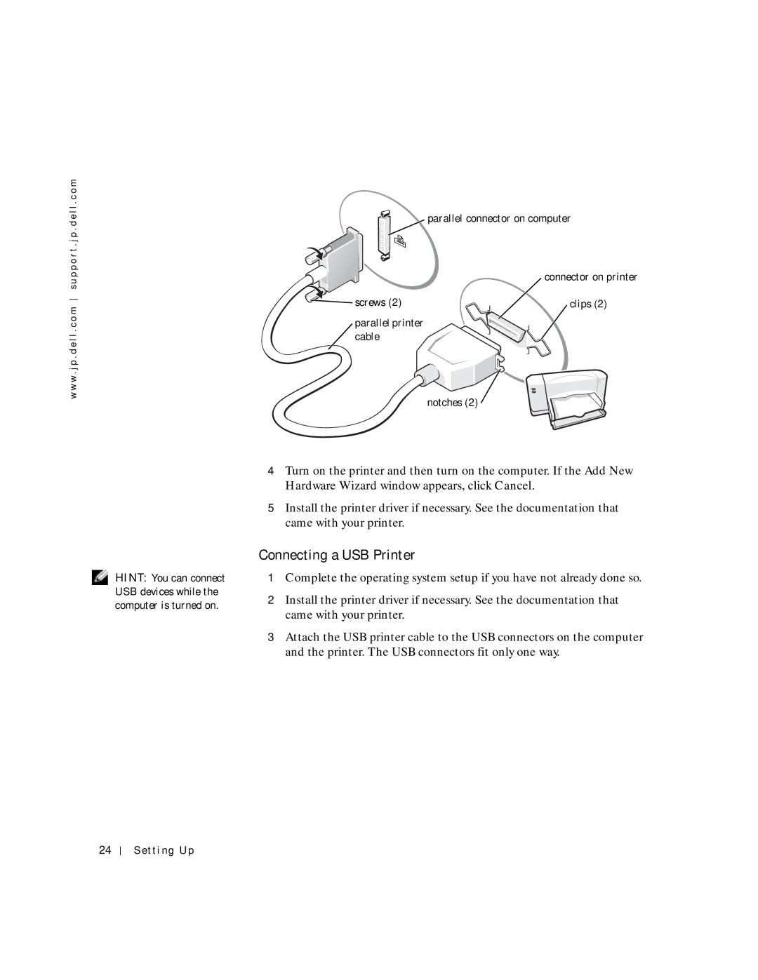 Dell 4500C, 6M515 manual Connecting a USB Printer 