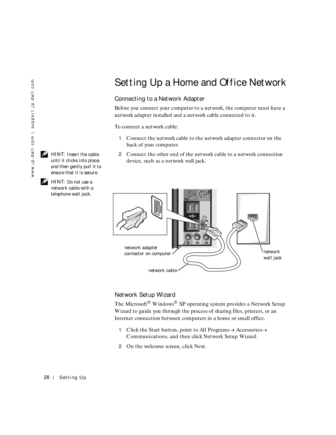 Dell 4500C, 6M515 manual Setting Up a Home and Office Network, Connecting to a Network Adapter, Network Setup Wizard 