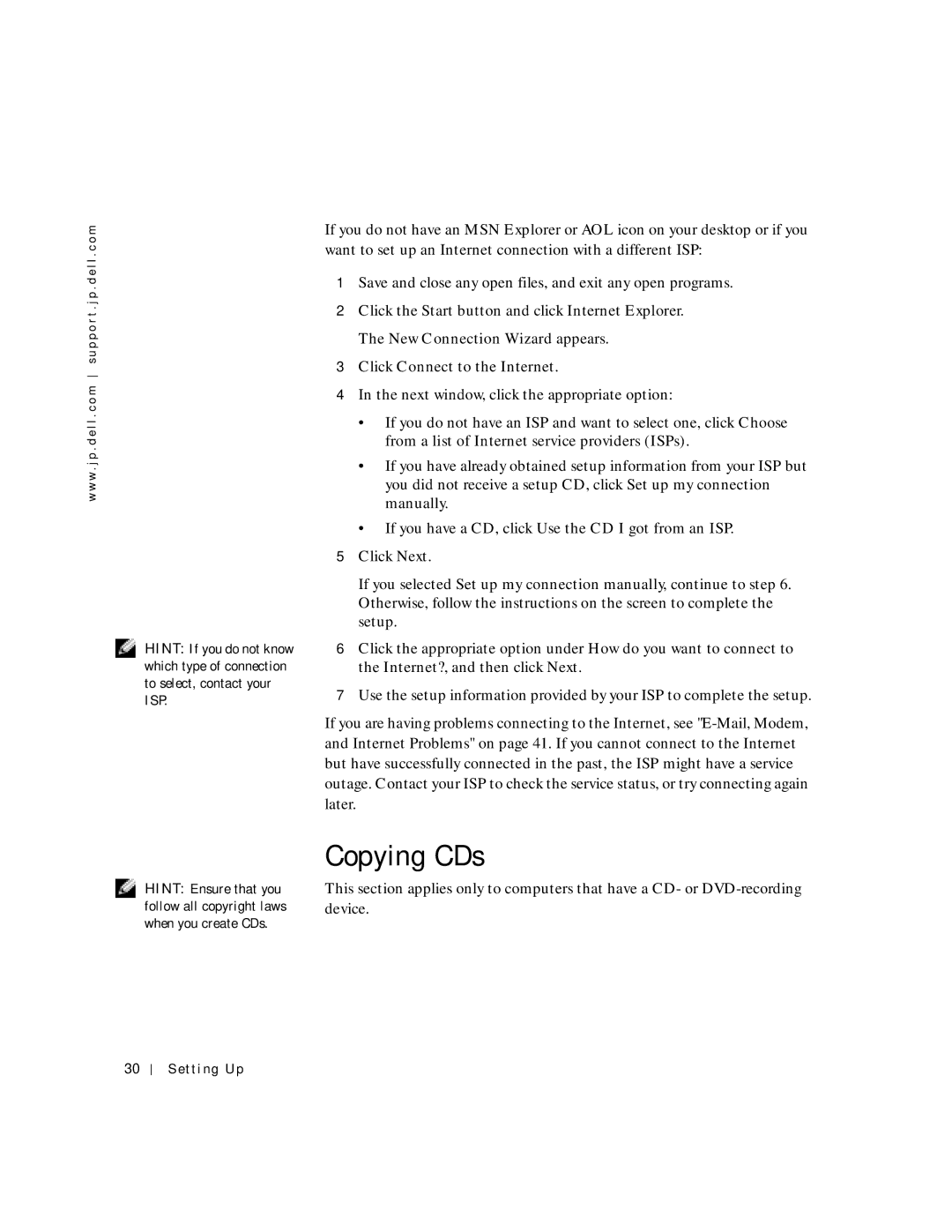 Dell 4500C, 6M515 manual Copying CDs, Click Connect to the Internet 