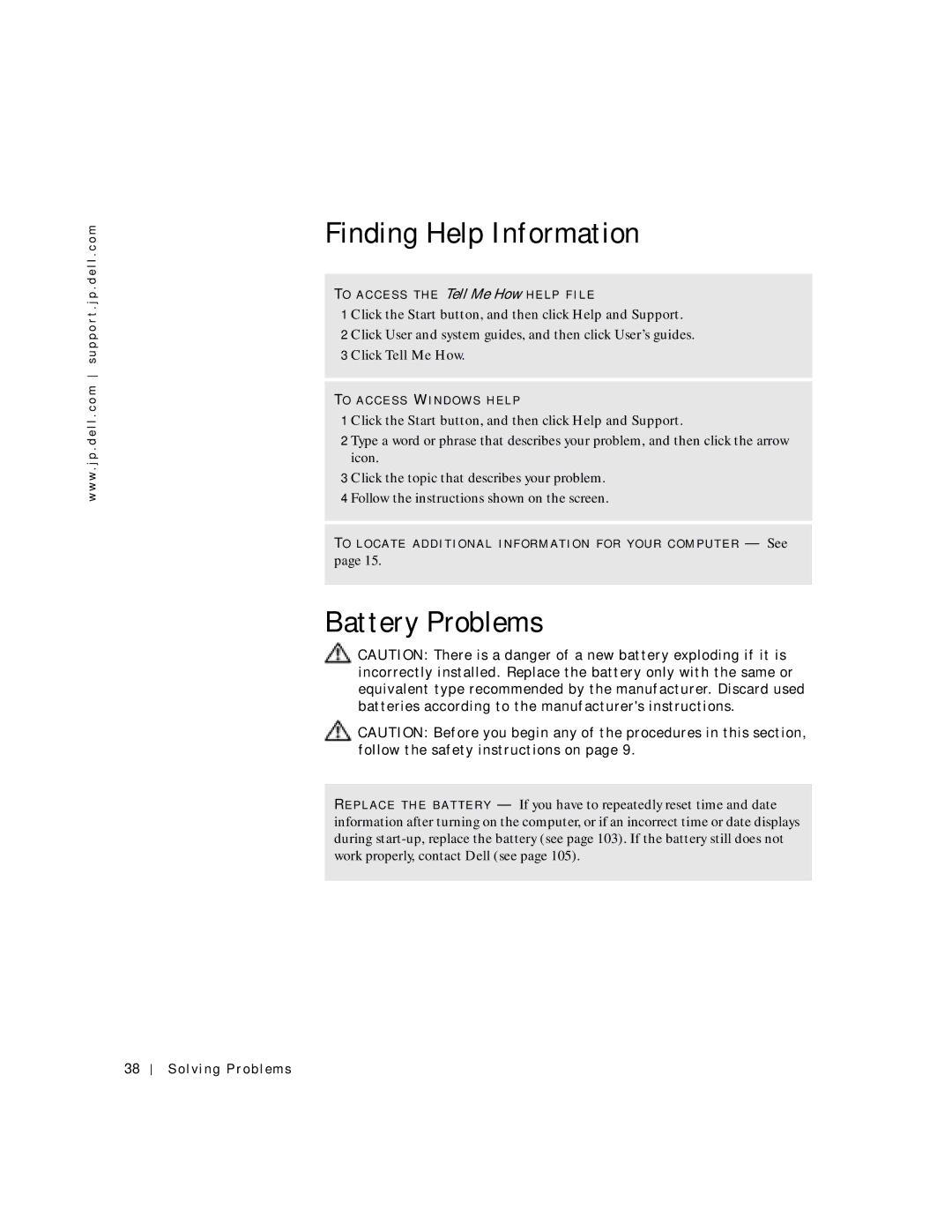 Dell 4500C, 6M515 manual Finding Help Information, Battery Problems 