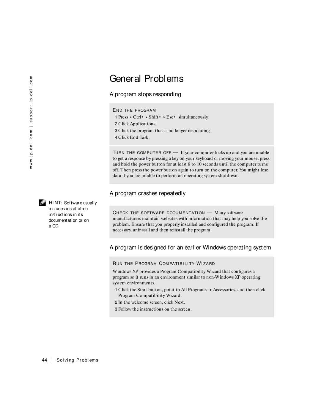 Dell 4500C, 6M515 manual General Problems, Program stops responding, Program crashes repeatedly 