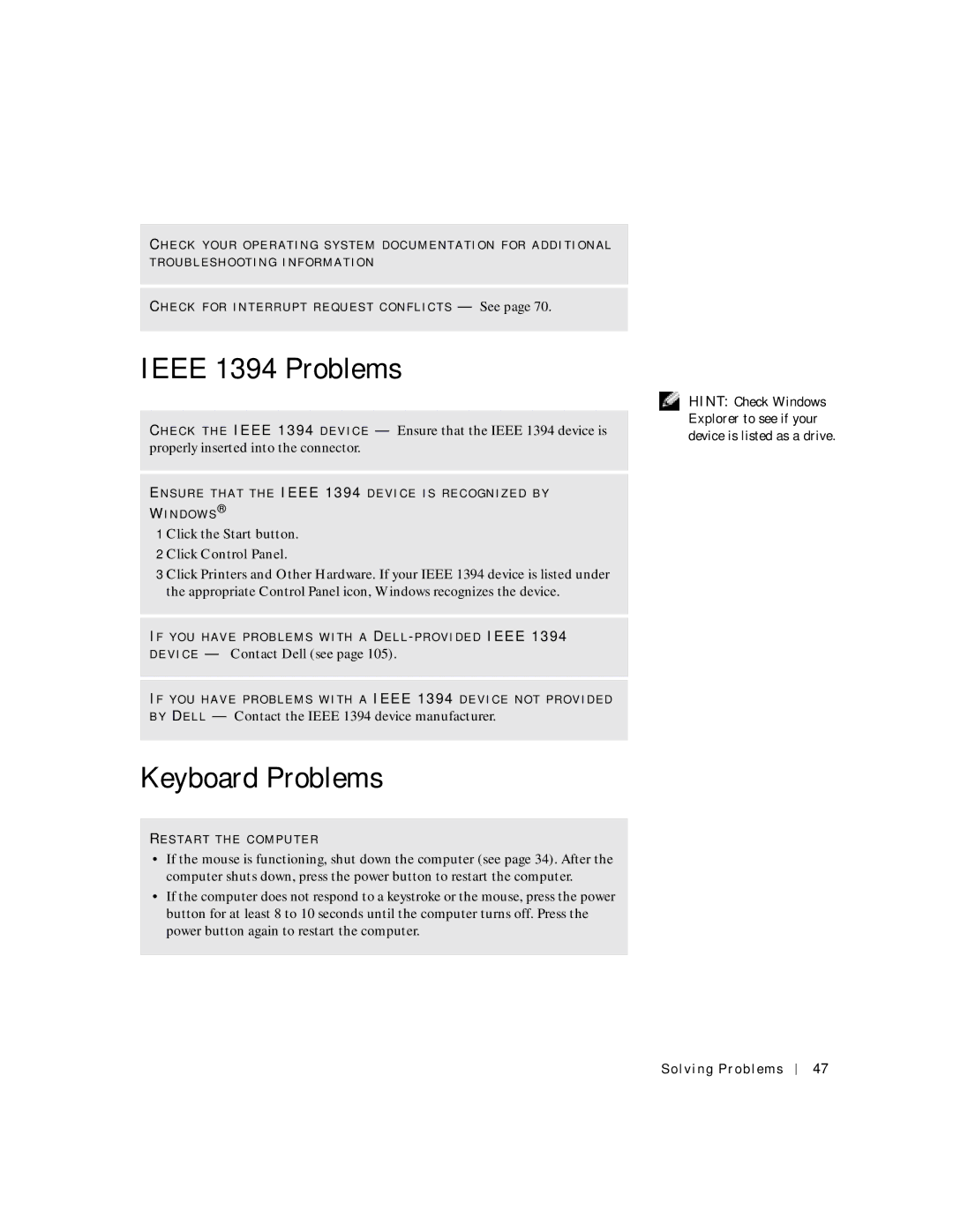 Dell 6M515, 4500C manual Ieee 1394 Problems, Keyboard Problems 