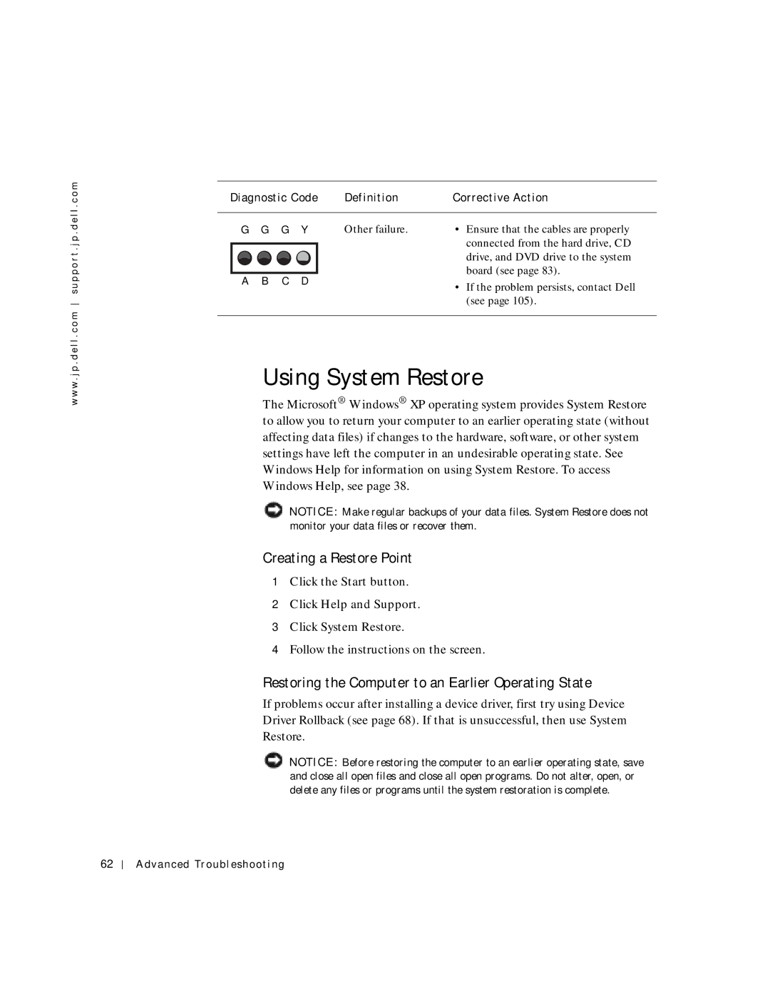 Dell 4500C, 6M515 Using System Restore, Creating a Restore Point, Restoring the Computer to an Earlier Operating State 