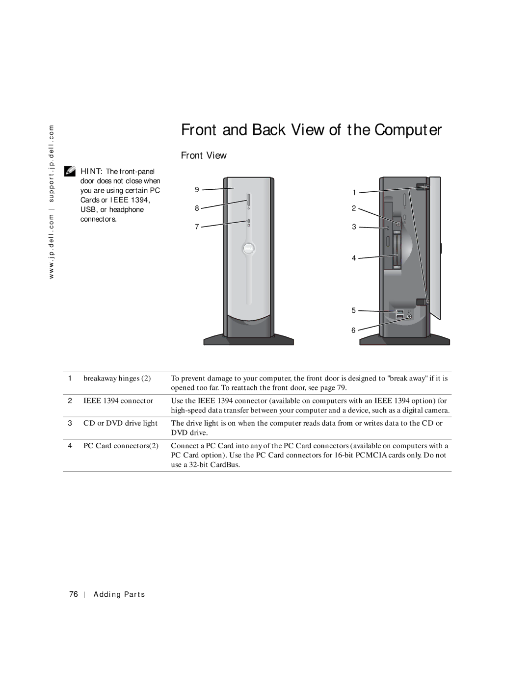 Dell 4500C, 6M515 manual Front and Back View of the Computer, Front View 