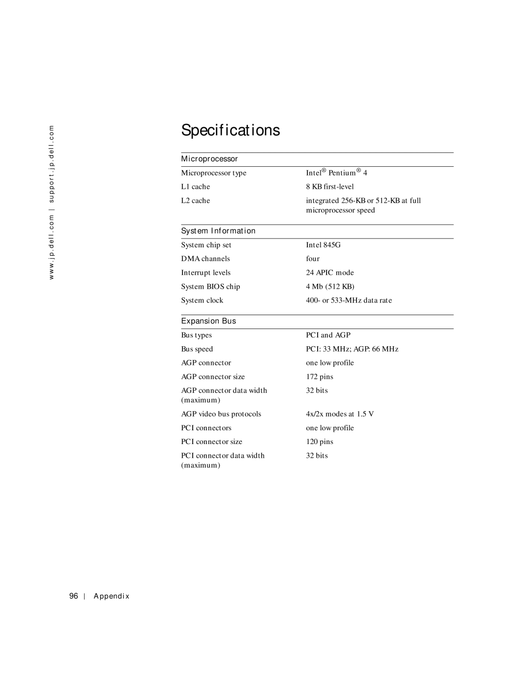 Dell 4500C, 6M515 manual Specifications, Microprocessor 