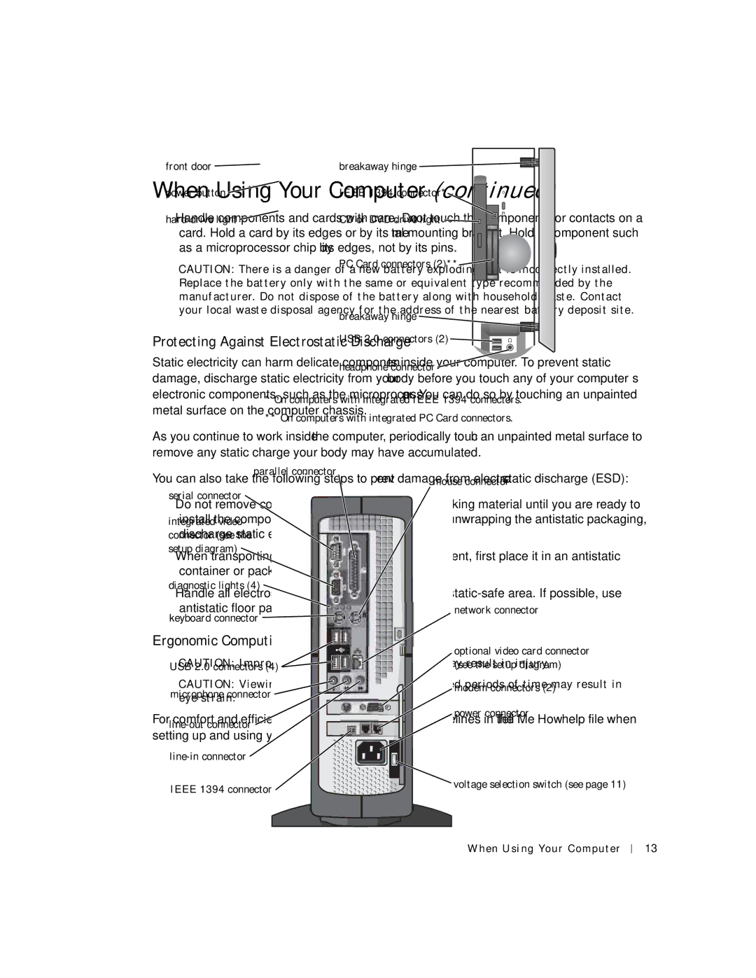 Dell 4500C manual Protecting Against Electrostatic Discharge, Ergonomic Computing Habits 