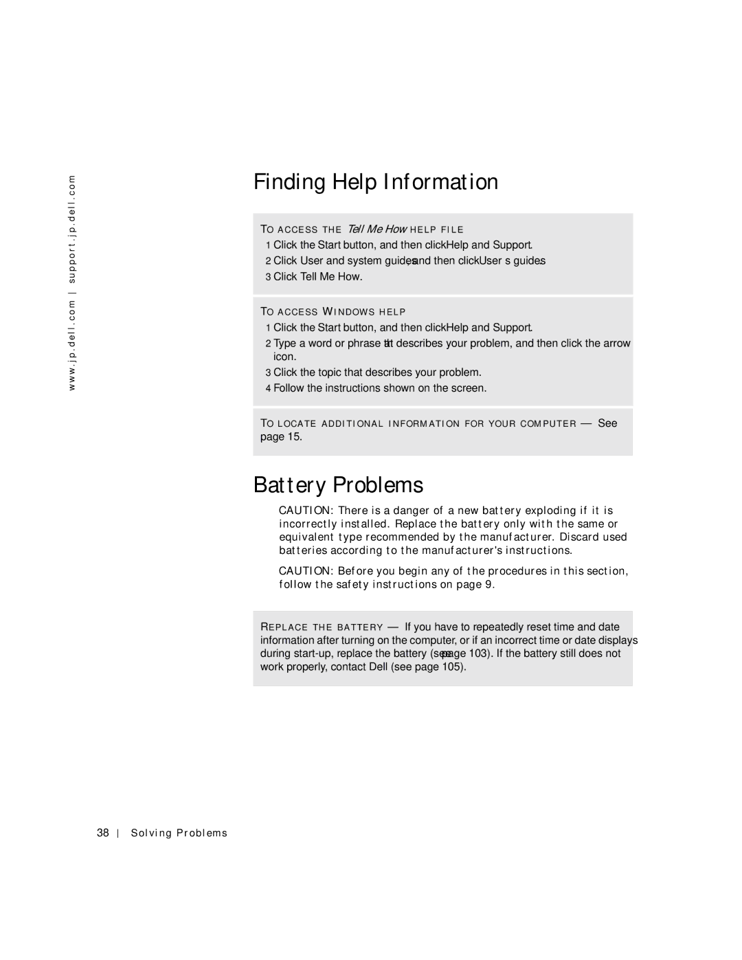 Dell 4500C manual Finding Help Information, Battery Problems 