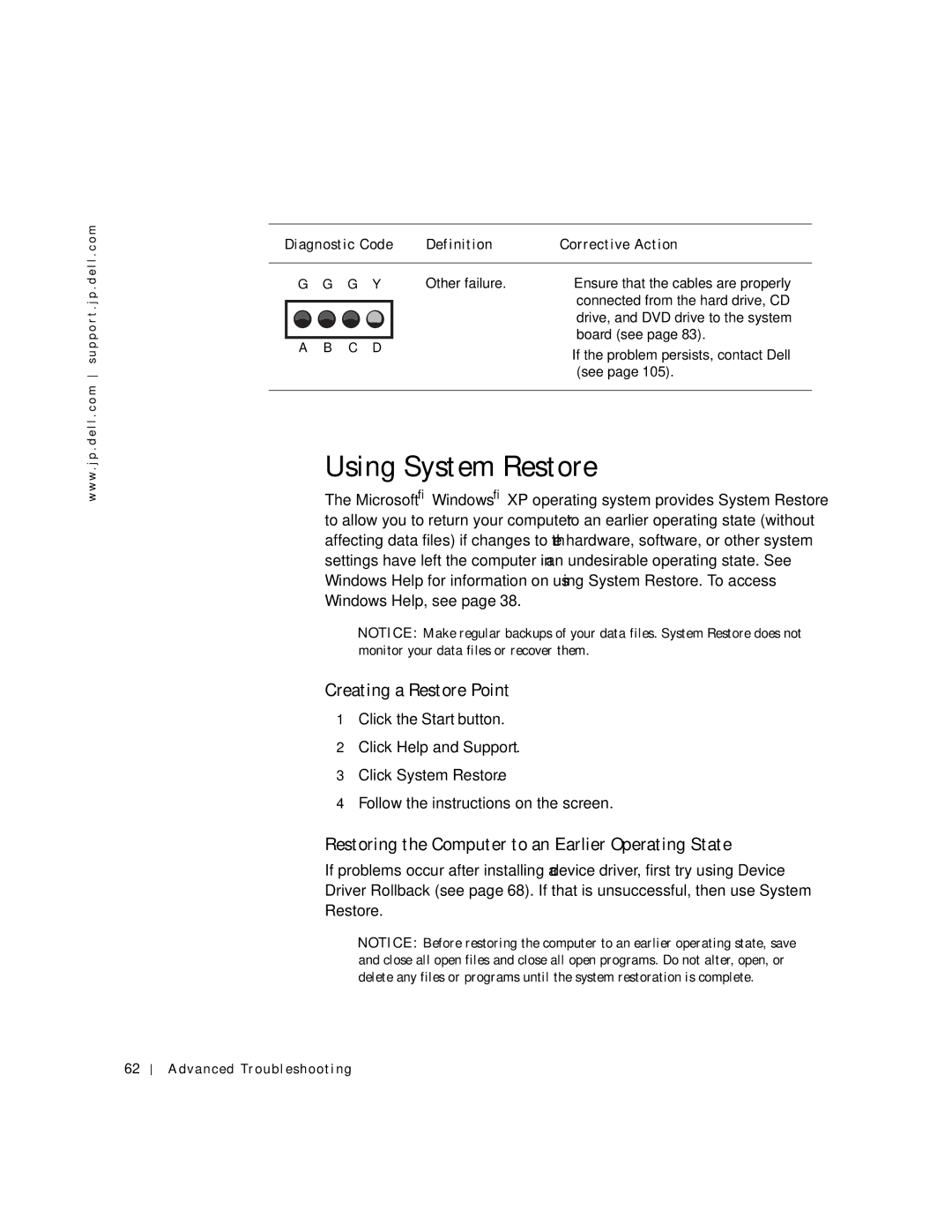 Dell 4500C manual Using System Restore, Creating a Restore Point, Restoring the Computer to an Earlier Operating State 