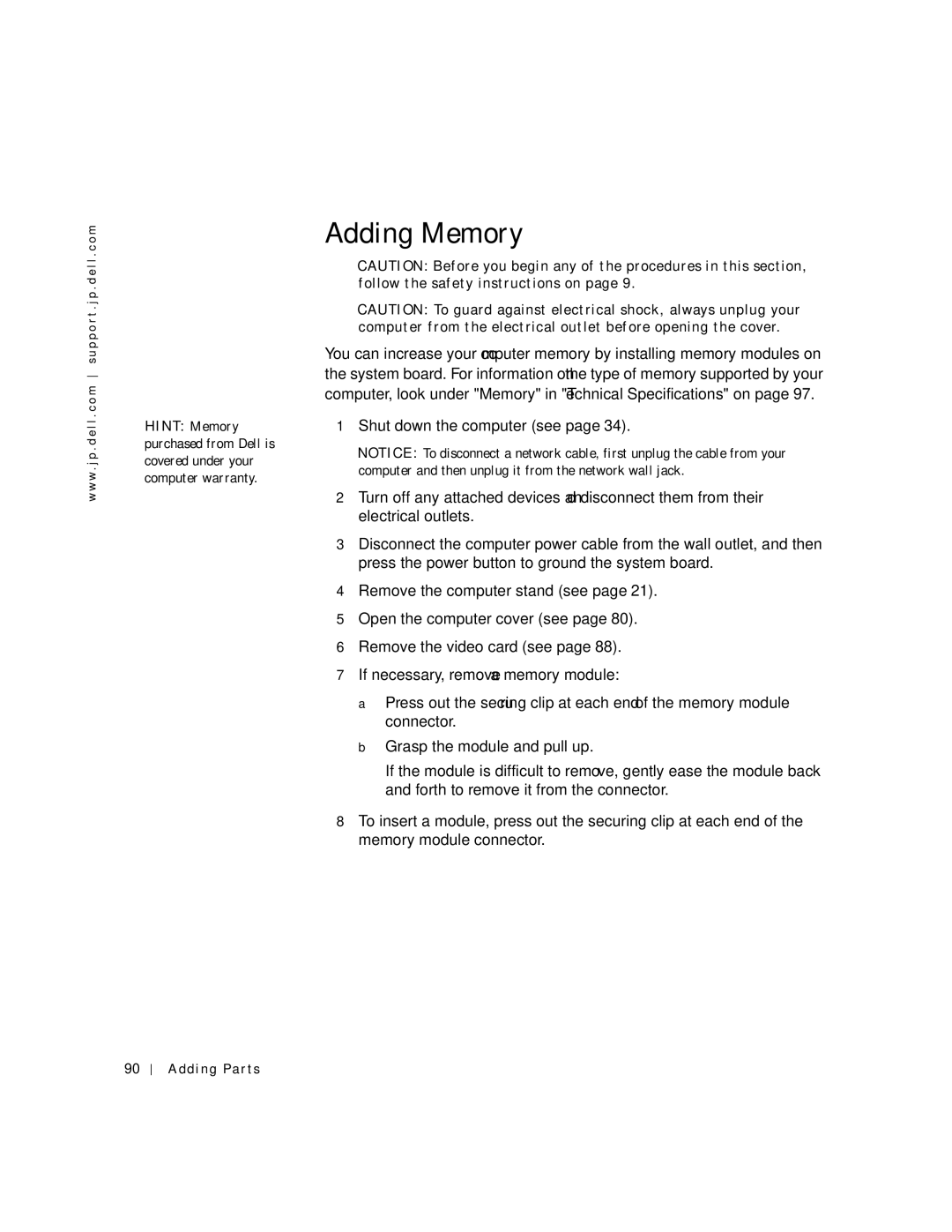 Dell 4500C manual Adding Memory 