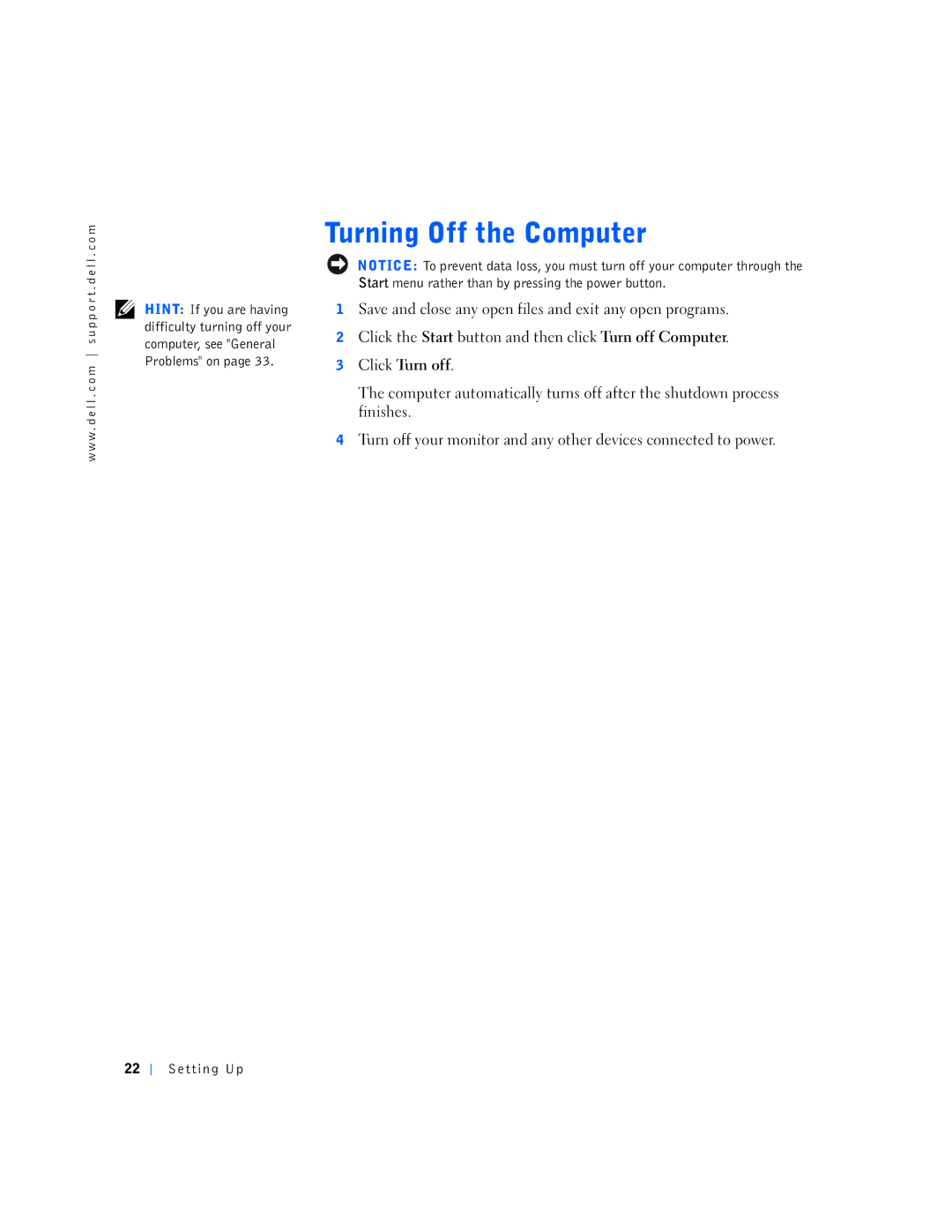 Dell 4500S, 7M291 manual Click Turn off 