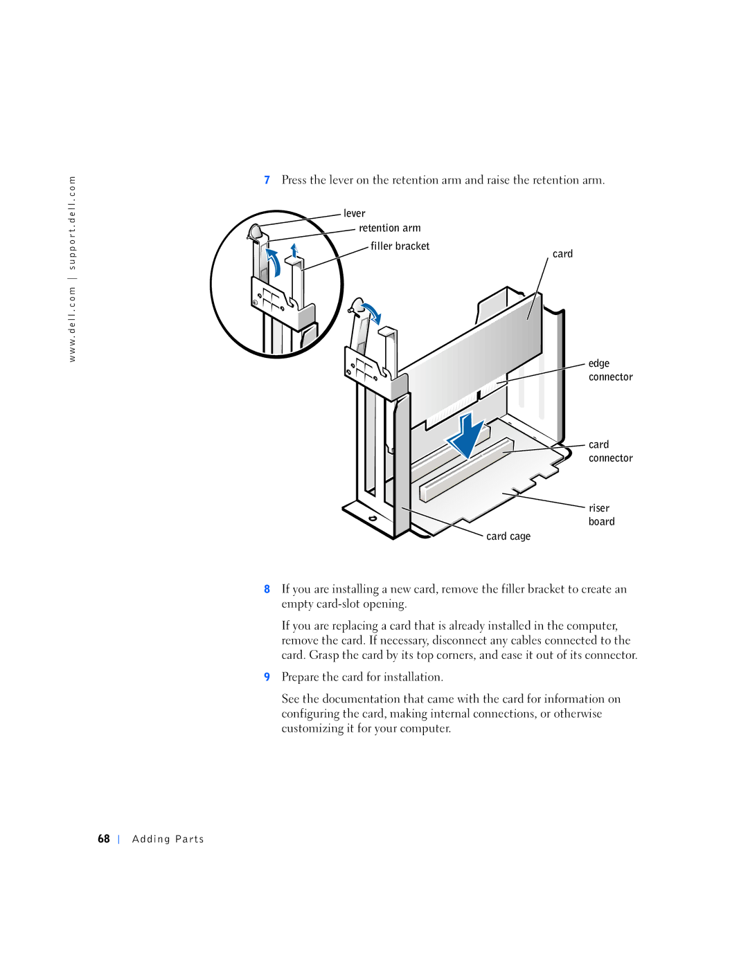 Dell 4500S, 7M291 manual Lever retention arm Filler bracket Card 