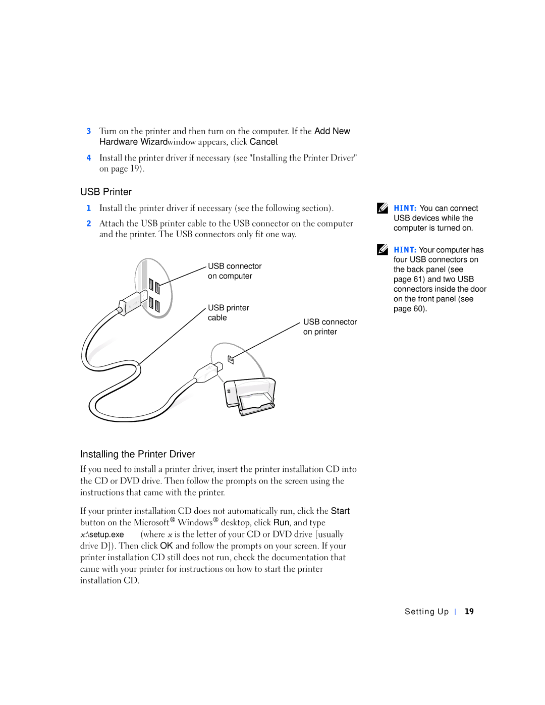 Dell 4500S manual USB Printer, Installing the Printer Driver 