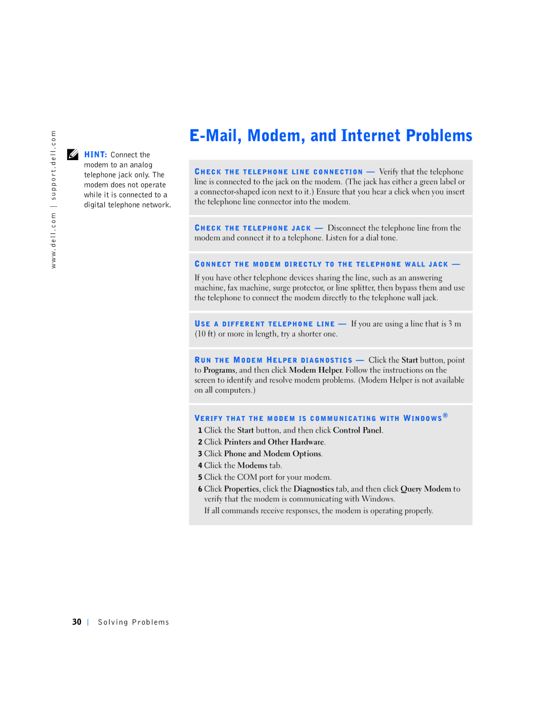 Dell 4500S manual Connect the Modem Directly to the Telephone Wall Jack 