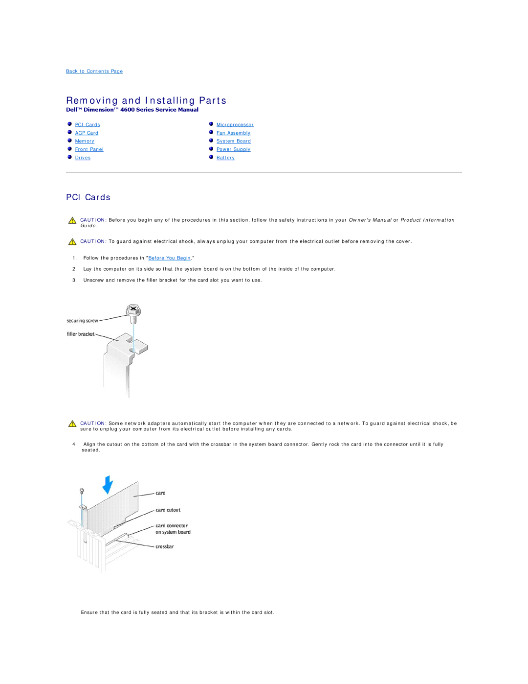 Dell 4600 technical specifications Removing and Installing Parts, PCI Cards 